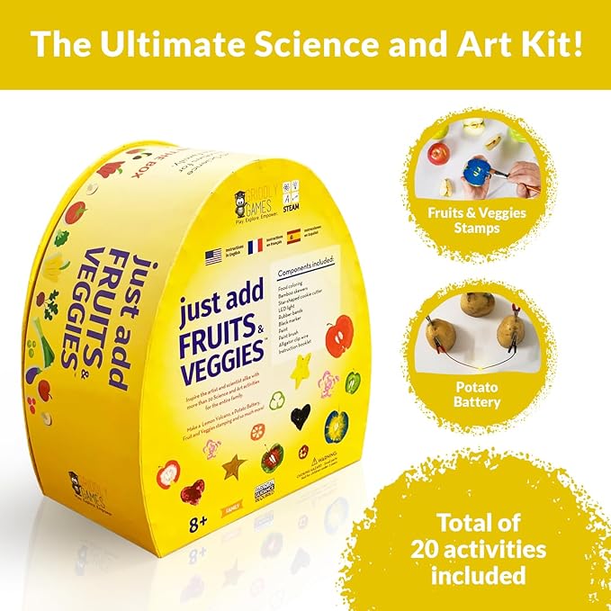 STEM Toys by Griddly Kids – Art & Science Kits for Kids 8-12, STEM Kits for Learning & Education Toy, Chemistry Set for Hands-on Learning, Experiment Gifts for Boys & Girls (Just Add Fruits & Veggies)
