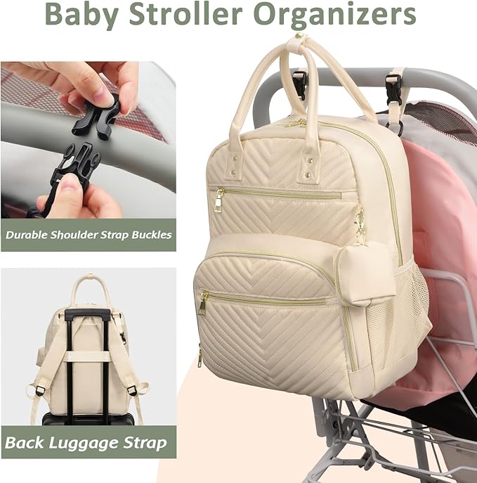 Diaper Bag Backpack,Baby Essentials Diapers Bag with Pacifier Case,Multipurpose Stylish Large Capacity Travel Backpack for Baby Girl/Boy(M-Beige)
