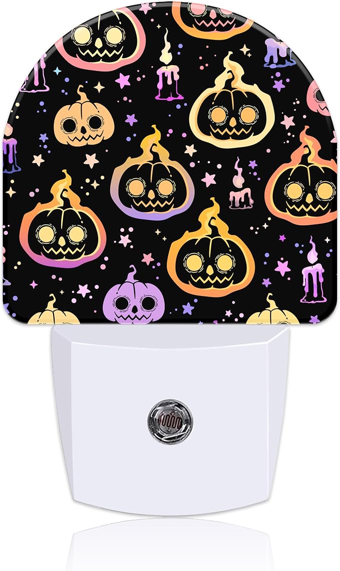 Halloween Burning Pumpkins Candles Night Light for Kids, LED Night Light Plug into Wall with Dusk to Dawn Sensor for Girls Boys Women Room Decor, Hallway, Kitchen, Bathroom, Nursery, Stairs