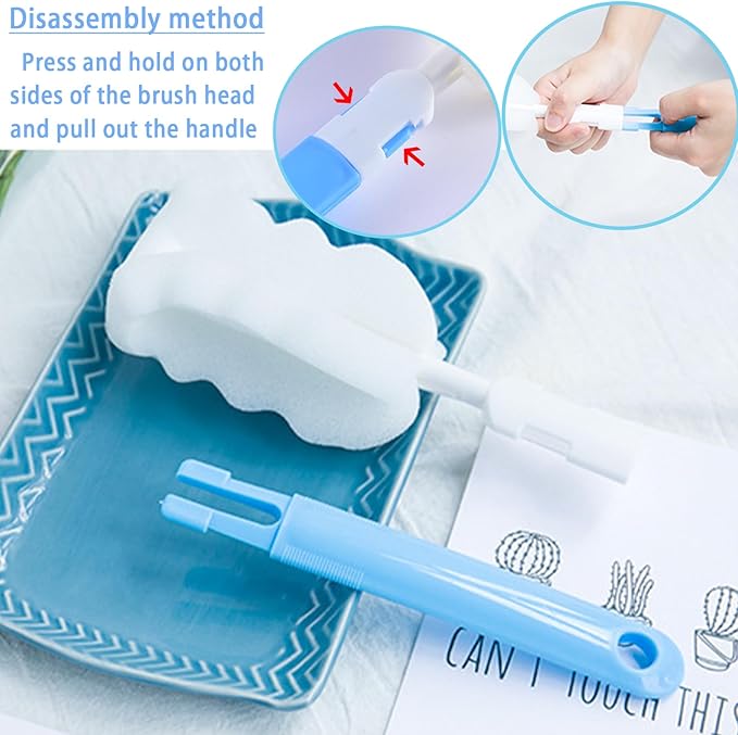 INVODA 4PCS Sponge Cup Brush with 4PCS Straw Brushes Portable Long Handle Water Bottle Cleaner Brush for Baby Bottles Vacuum Flasks Mugs Glasswares