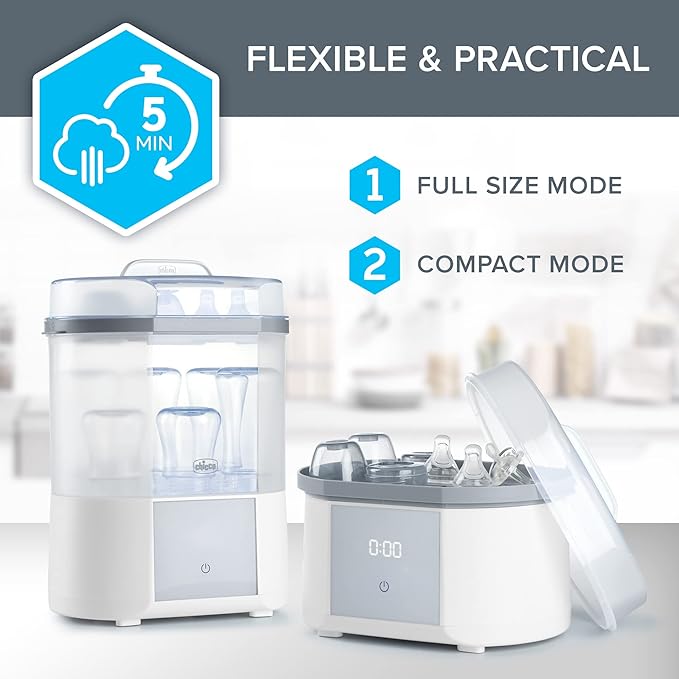 Chicco Advanced Electric Steam Sterilizer & Dryer for Baby Bottles, Feeding Accessories and More | Eliminates 99.9% of Germs | 4 Programming Options | 2 Configurations | Automatic Shut-Off