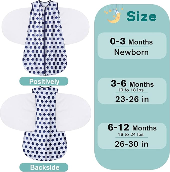 Newborn Sleep Sack Baby Swaddle,3-Way Adjustable Wearable Blanket,100% Rayon Cotton Swaddling Sleeping Bag，TOG 0.5 (Soccer & Triangles, 3-6 Months)