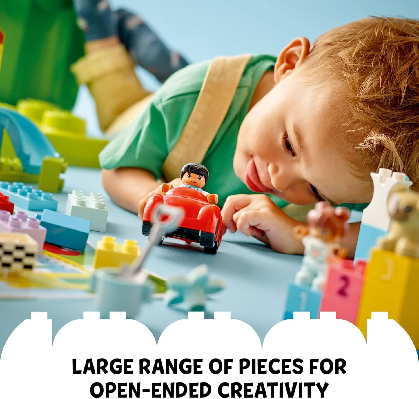 LEGO DUPLO Classic Deluxe Brick Box 10914 Starter Set - Features Storage Box, Bricks, Duplo Figures, Dog, and Car, Creative Play, Great Early Learning Toy for Toddlers Ages 18+ Months