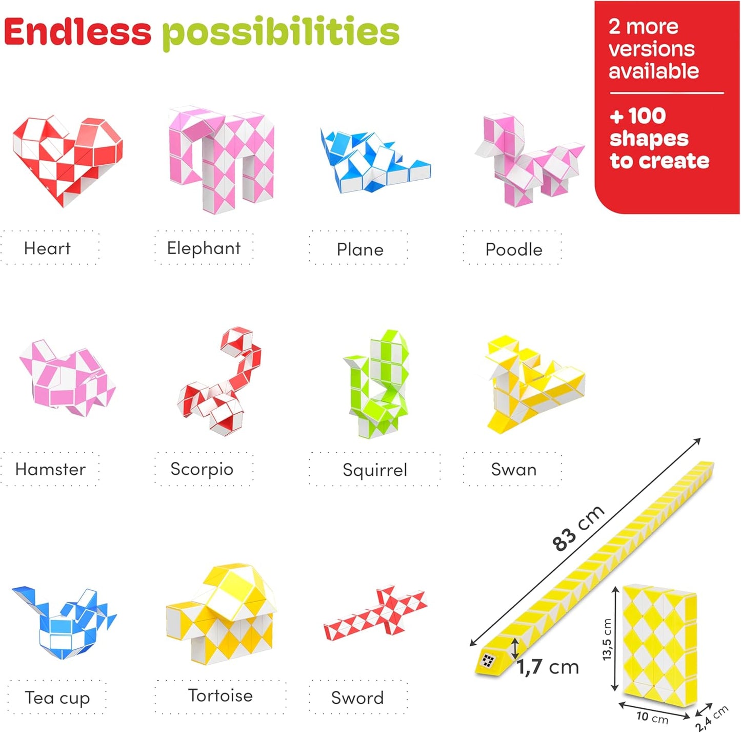 CUBIDI® Magic Snake Cube | Fidget Snake Toy for Kids | Travel Toys for Kids Ages 4-8 | Great Gift for Boys and Girls Birthday, Christmas, Stocking Stuffers - 48 Blocks | 0.9 inch x 0.7 inch | Yellow