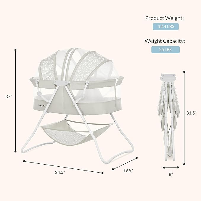 Karley Bassinet for Newborns | Award-Winning 2021 National Parenting Product & Mom’s Choice Winner | Portable Lightweight Bassinet with Adjustable Canopy, Dual-Sided Mattress & Storage Bag