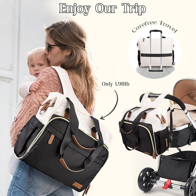 Diaper Bag Backpack, Mommy Travel Diaper Bag Tote with Shoulder Strap, Hospital Bag, Weekender Baby Bag for Mom