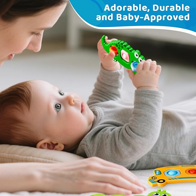 Fidget Push Pop Popper Bubbles Sensory Montessori Travel Car Airplane Flight Essential Activities Must Have Busy Restaurant Outdoor Stocking Stuffers Toys for 1 2 3 Old Toddlers Babies Over 6 Months.