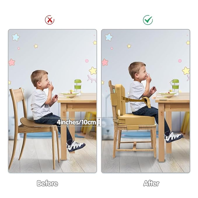 Toddler Booster Seat for Dining Table,Booster Seat for Kitchen Chair with Extended Straps,2PCS Portable with Safety Buckles,Suitable for Kids Aged 3-12 in Restaurants