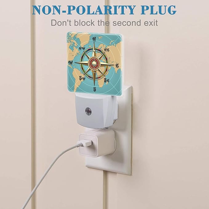 Plug in Night Lights Classic Vintage Nautical Wind Compass Night Light with Dusk to Dawn Sensor Night Light for Kid Girls Boys Women Room Decor, Hallway, Kitchen, Bathroom, Nursery, Stairs