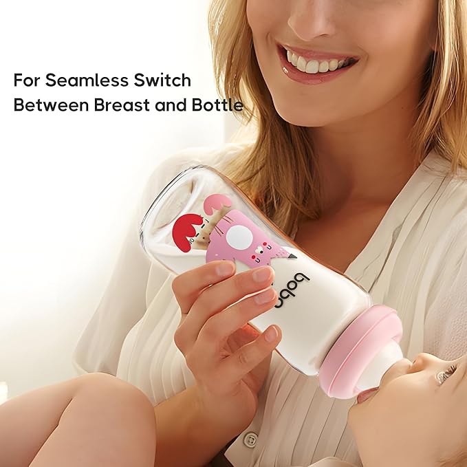 YOHKOH Natural Glass Baby Bottle with Natural Response Nipple, Newborn Anti-Colic Baby Bottles, Wide Neck Mushroom Cap Baby Bottle, Clear (8.8ounce (Pack of 2), Red2)