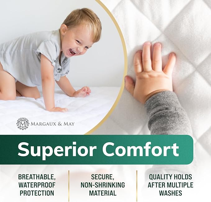 Margaux & May Crib Mattress Protector Pad 2 Pack - Ultra-Soft Waterproof Breathable Premium Bamboo Rayon - Noiseless Fitted Dryer Safe Cover for Crib. High Absorbency Oeko-TEX Certified