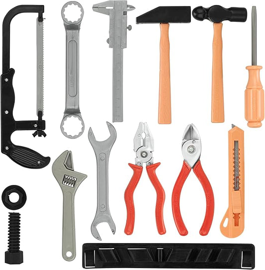 14 Pcs Kids Toy Tool Set Construction Party Supplies Plastic Pretend Play Accessory for Boys with Screwdrivers Pliers Axes Saws(Type A)