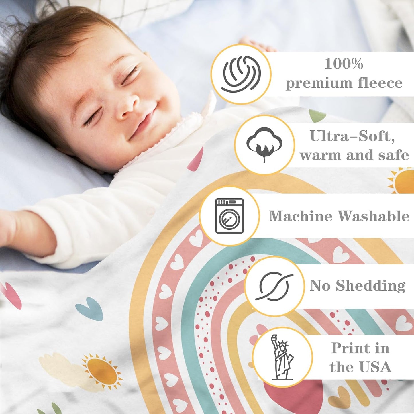 Personalized Baby Blankets for Girls Women Custom Boho Style Baby Blanket with Rainbow Personalized Baby Girl Blanket with Name Customized Gift for Adult Expecting Mom Baby Shower Birthday Gifts