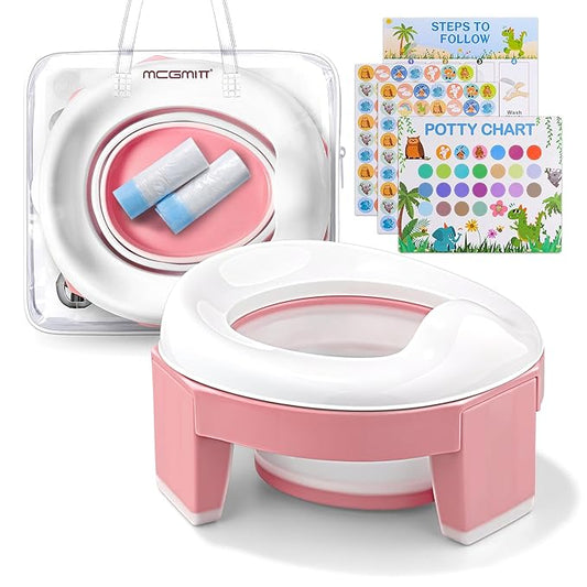 MCGMITT Portable Potty Seat for Kids Travel - Foldable Training Toilet Chair for Toddler Girls with Storage Bags for Outdoor and Indoor Easy to Clean(Pink)