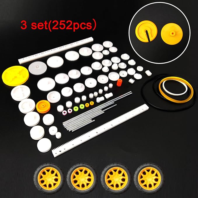 EUDAX 18 Set DC Motors Kit,Mini Electric 1.5-3V 24000RPM Hobby Motor with 252Pcs Plastic Gears,2 x AA Battery Holder ,Wires for STEM DIY Toy