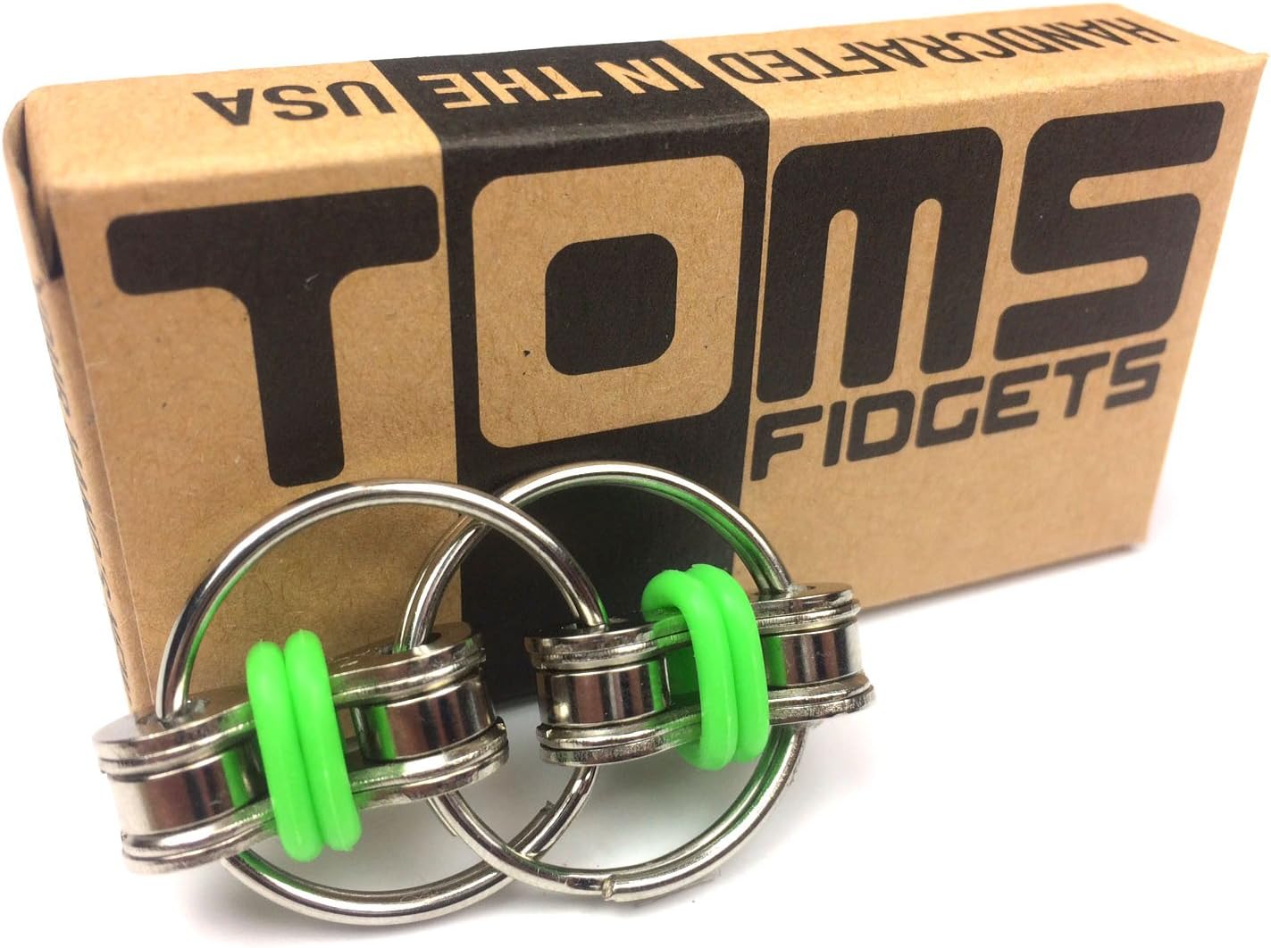 Tom's Fidgets Original Flippy Chain Fidget Toy - Perfect for ADHD, Anxiety, and Autism - Bike Chain Fidget Stress Reducer for Adults and Kids (1, Green)