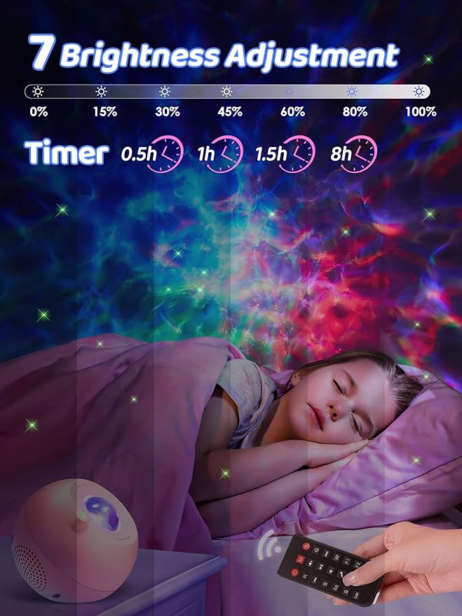 Galaxy Projector for Bedroom, 15 Colors Star Projector Galaxy Light Projector, Bluetooth Speaker Star Night Light Projector for Bedroom, 15 White Noise Nebula Projector, Remote Stars for Ceiling