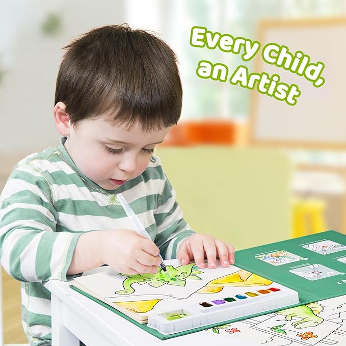 JoyCat Paint with Water Coloring Books for Toddlers, Watercolor Painting Sets for Kids Ages 3-5 4-8, Arts and Crafts Drawing Activities Toy Birthday Gift for Boys Girls (Dinosaur & Vehicle)