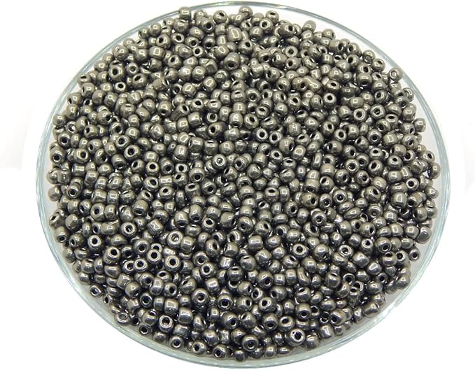 Perlin Glass Seed Beads 4mm 6/0 Round Mini Small Pony Spacer Beads 1100pcs for Jewelry Making Earrings Bracelets Pendants Waist DIY Handmade Metallic Color Kit (Antique Silver Metallic)