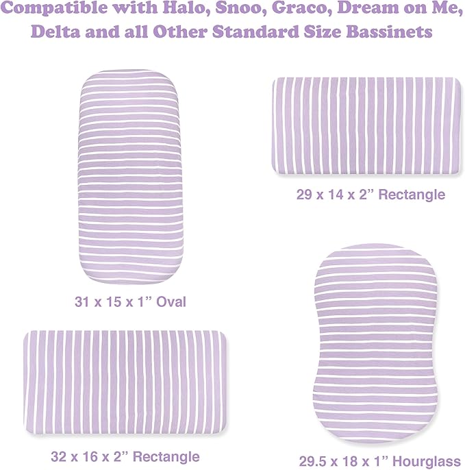 Bassinet Sheets Girl– 5-Pack Soft Fitted Bassinet Sheets, Organic Cotton, Breathable & Cozy, Fits 32x16x4 Inch Rectangle, Oval & Hourglass Mattresses (Lavender-Pink)