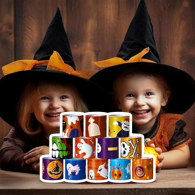 Halloween Slap Bracelet For Kids,48Pcs Halloween Party Favors, Halloween Decorations Gifts Bracelet Decorations Outdoor, Halloween Prizes Snap Bracelets Bulk Decor,Halloween Favors for Kids,Boys,Girls