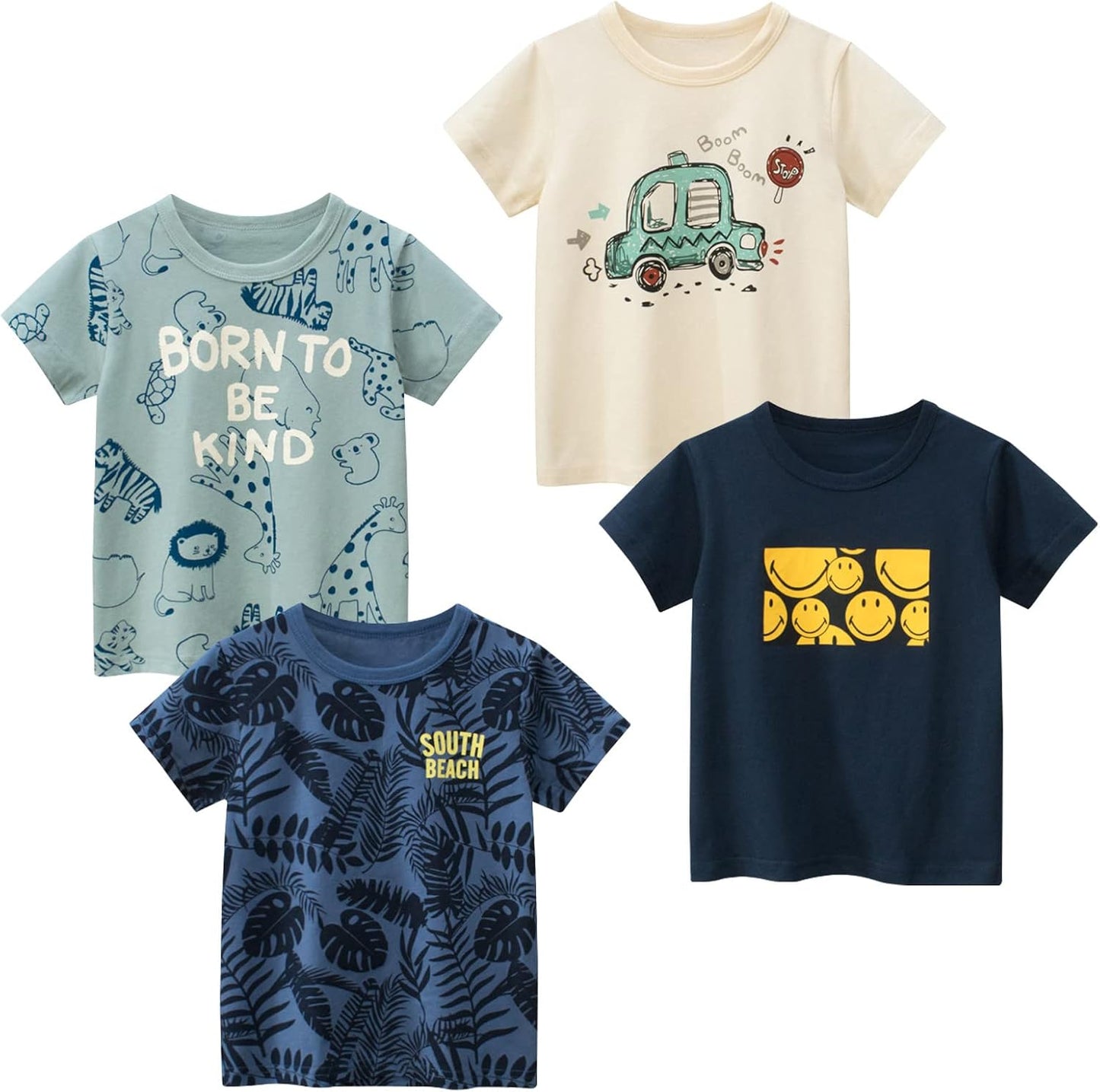 Boys' 4-Pack Excavator Short Sleeve Crewneck T-Shirts Top Tee Size 2-7 Years Toddler Boys' Value Pack Cotton T-Shirt