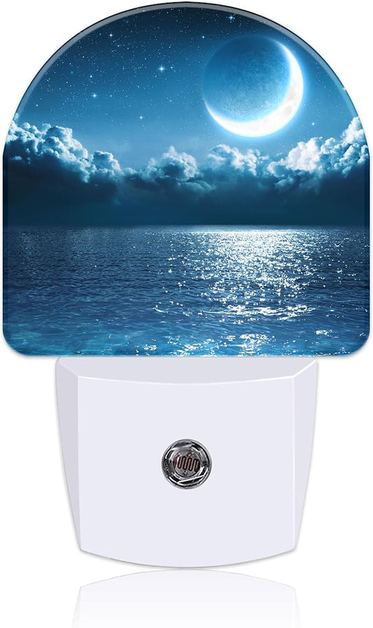 Magic Moon on Sea Night Light Plug into Wall with Dusk to Dawn Sensor Cute Nightlight for Kid Girls Boys Women Men Room Decor, Hallway, Kitchen, Bathroom, Nursery, Stairs