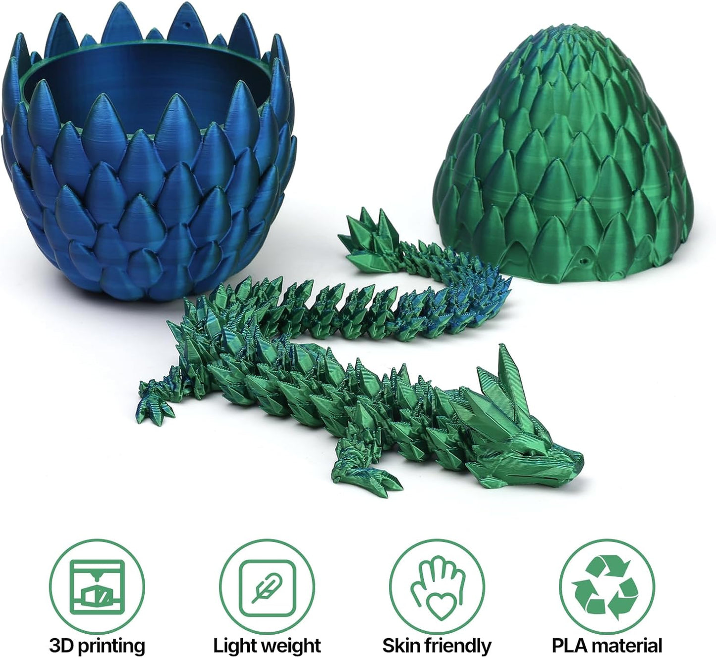 3D Printed Dragon Toy 12" Crystal Dragon Fidget Executive Desk Dragon Egg