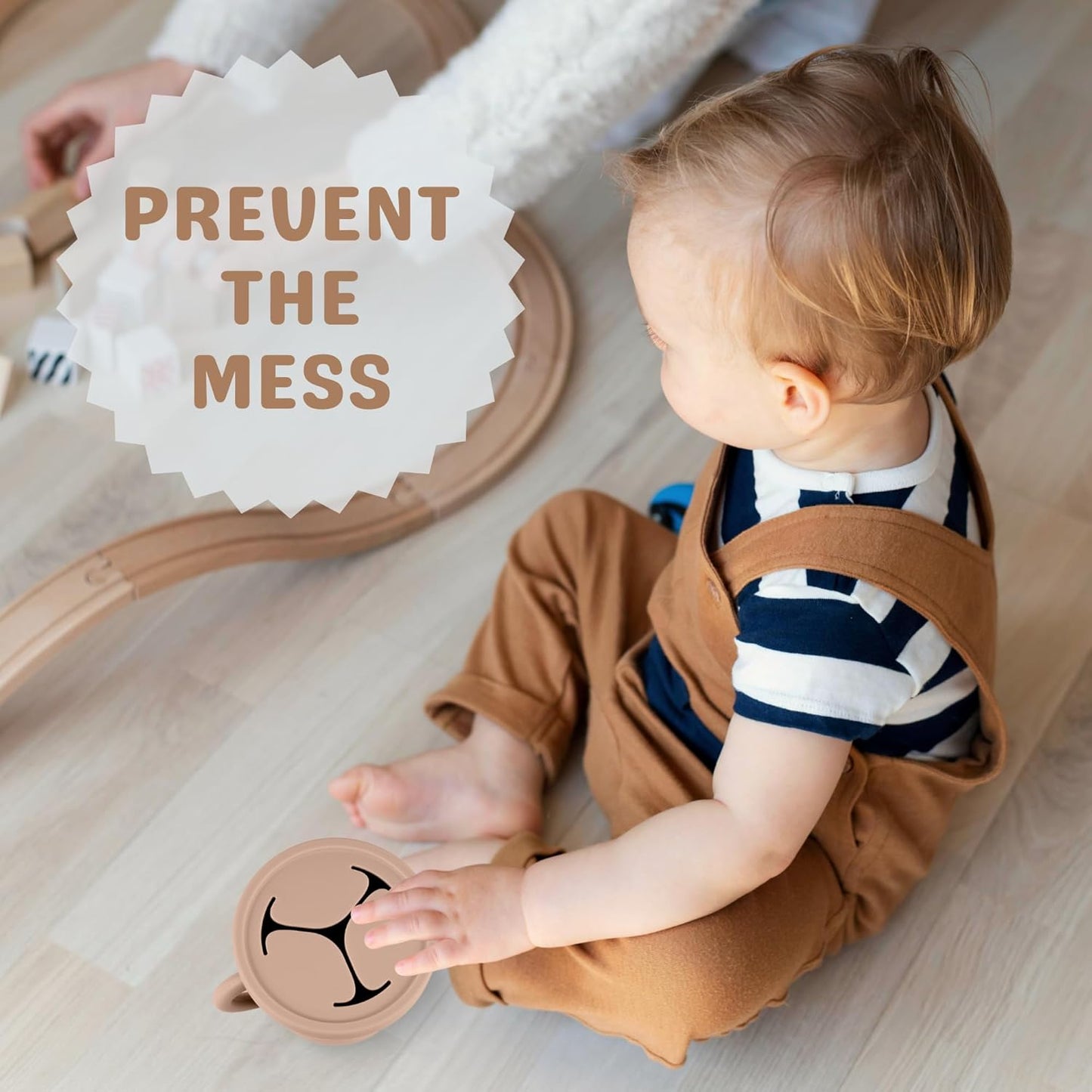 Snack Containers for Toddlers, Kids - 2 Pack Food Grade Silicone Snack Cups with Grip Handle (Sand/Natural)