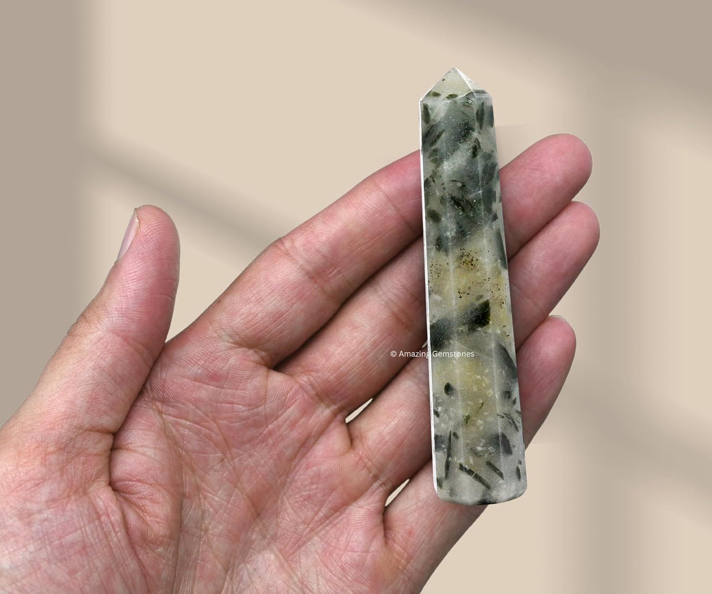 Amazing Gemstone Green Tourmaline in Quartz Crystal Towers - Natural Healing Crystal Point Obelisk for Reiki Healing and Crystal Grid (3 Inch)