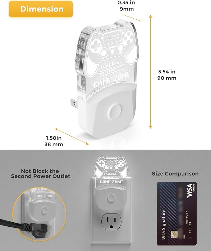 LED Game Sign Gamepad Shape Night Light, Plug in Night Light with Multi Color Personalized, Dusk to Dawn Sensor, Ideal for Boys, Game's Room Decor, Bedroom