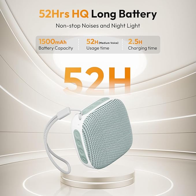 Portable Sound Machine with Night Light, White Noise Sound Machine for Sleeping, 20 Soothing Sounds, Headphone Jack,Long-Lasting Power, Timer, Mini White Noise Machine for Travel Home and Office,Green