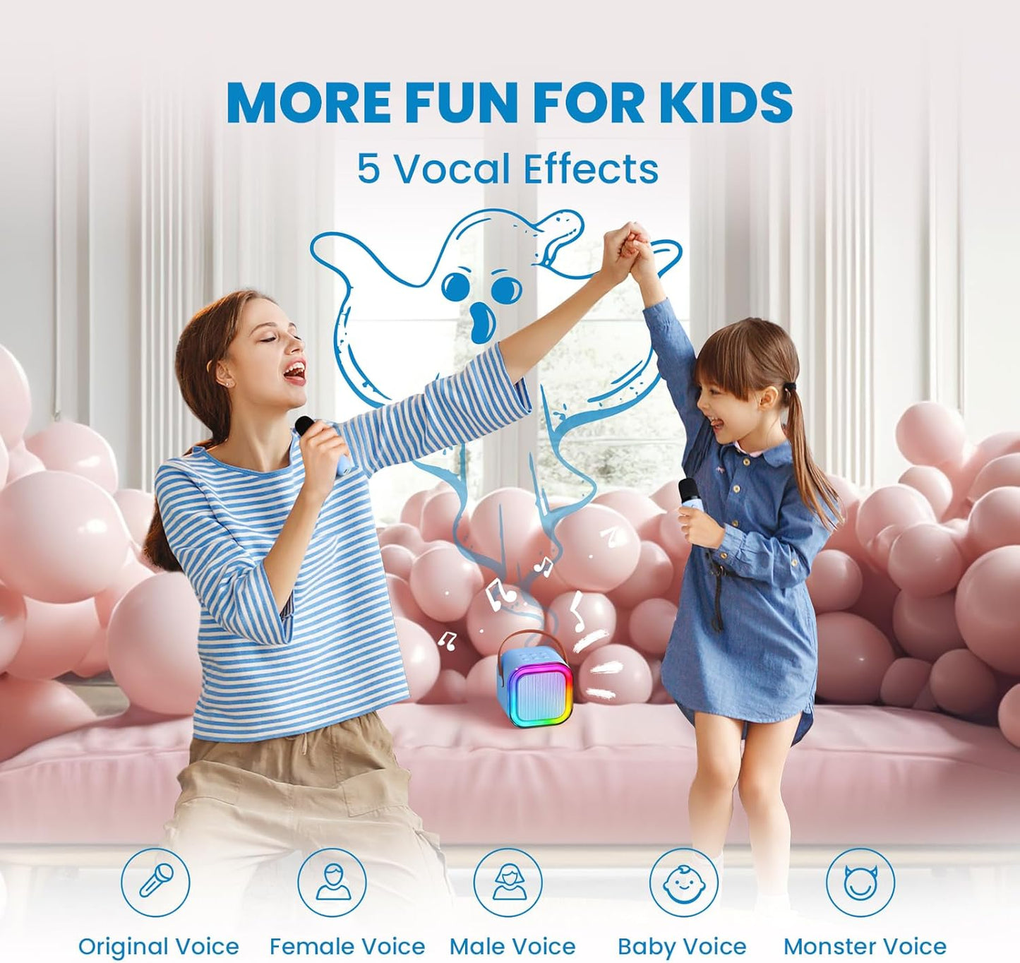 IROO Mini Karaoke Machine for Kids, 2025 TOP Toys Birthday Gifts Ideas for Girls Ages 4, 5, 6, 7, 8, 9, 10, 12+ Years Old, Portable MP3 Player with 2 Wireless Mics for Party