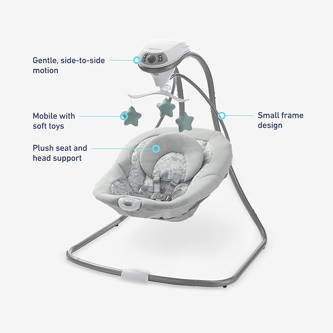 Graco Simple Sway Baby Swing, Side‑to‑Side Motion, Infant Swing with 6 Speeds, Vibration, Ivy