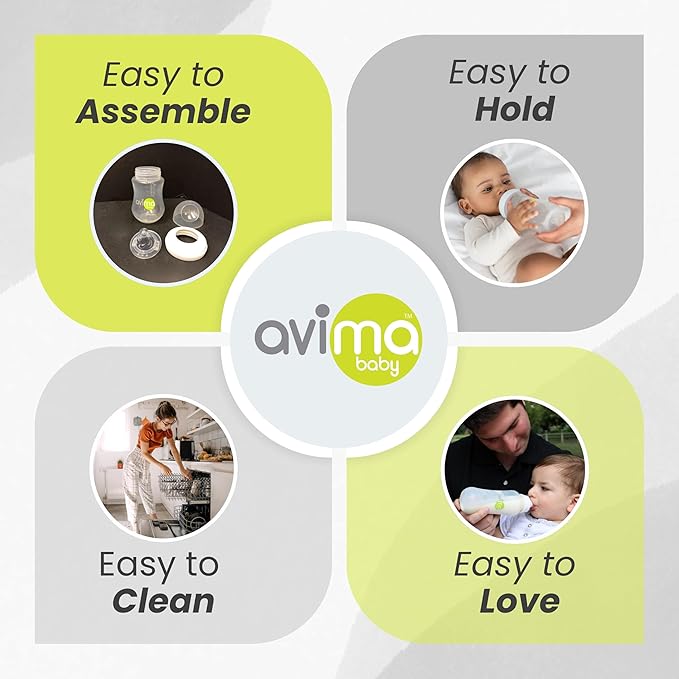 Avima Baby 4 oz Anti Colic Baby Bottles for Breastfed Babies - Slow Flow Nipples, Wide Neck Bottle, BPA Free - Newborn 0-3 Months, Stage 1 (Set of 3)