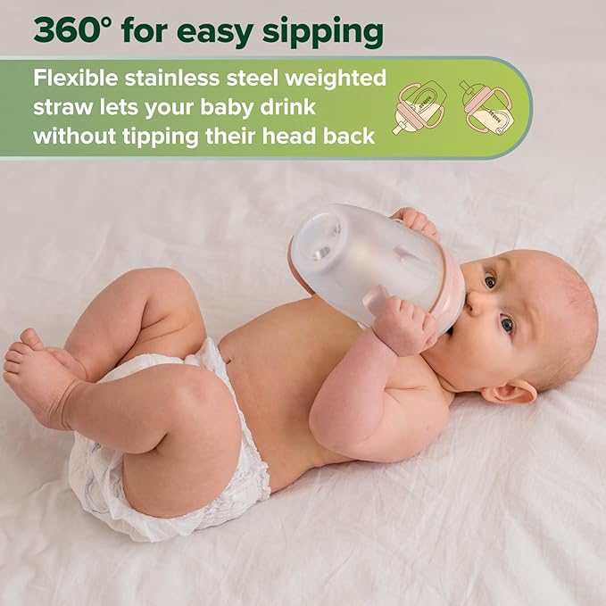 haakaa Weighted Straw Sippy Cup for 6+ Month Old, Silicone Weighted Straw Cup Milk Sippy Cup Baby Water Bottle with Straw Brush (Peach, 8oz./250ml)