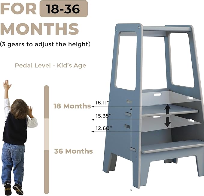 AVDAR Toddler Standing Tower Wooden Toddler Stool for Kitchen Adjustable, Winner 2023 of Contemporary Good Design, Montessori Kitchen Tools