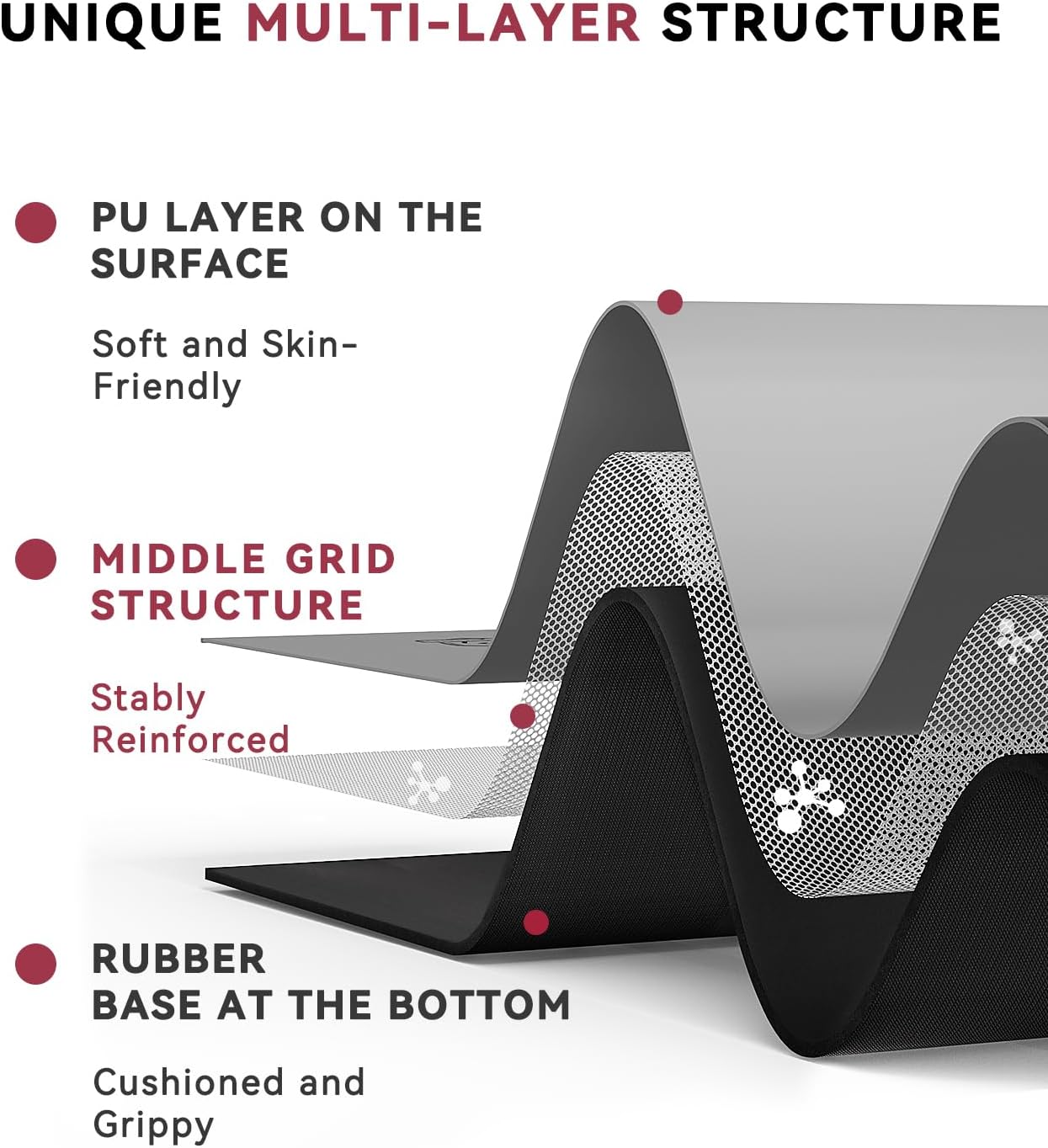 HAPBEAR Large Yoga Mat 72"x30" - 5mm Thick PU Top & Rubber Bottom - Non-Slip Wide Exercise Mat with Dual Layers - High Shock Absorption for Professional Yogis & Home Workouts - Bonus Oxford Bag Included