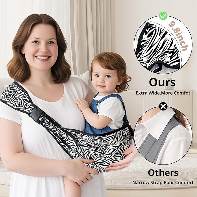 Baby Sling Carrier Toddler Carrier Boys Girls Newborn to Toddler Safety Adjustable Non-Slip Baby Half Wrapped Sling Baby -Carrying 8-35lbs(Zebra)