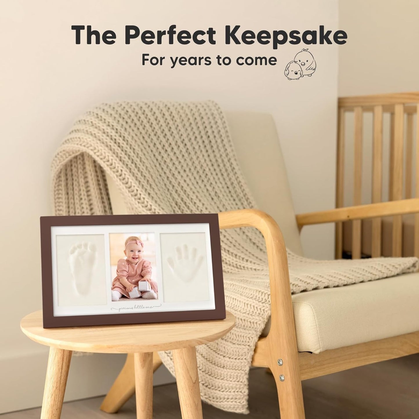 Baby Hand and Footprint Kit - Clay Handprint Keepsake Frame, Newborn Nursery Picture Frame, Personalized New Mom Gifts for Baby Shower & Registry (Cedar)