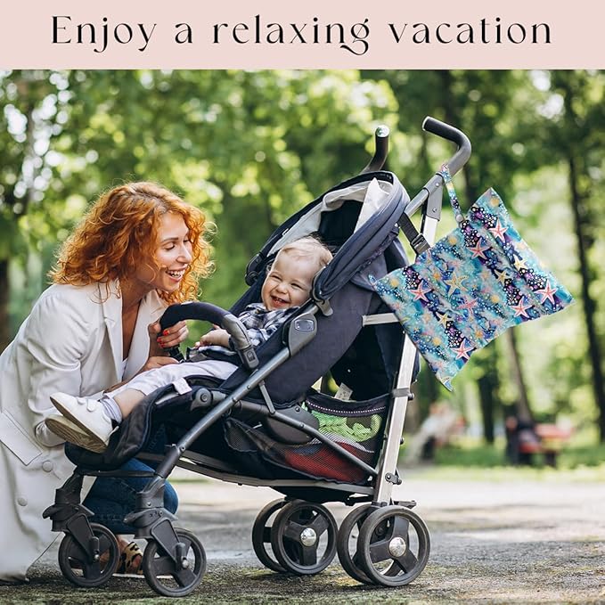 Wet Bag for Swimsuit, Beach Travel Essentials Wet Dry Bag, for Sunscreen Toiletry Dirty Clothes Yoga Gym Diaper, Friends Summer Beach Vacation Gifts. Colorful starfish coral