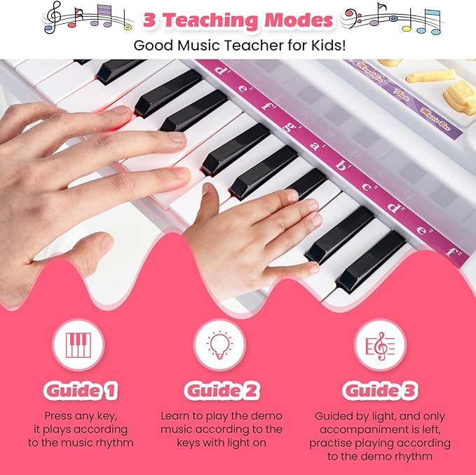 HONEY JOY Classical Kids Piano, 37-Key Toy Mini Grand Piano with Music Stand & Stool, Portable Electronic Educational Musical Instrument Toy w/ Microphone, Lights, Gift for Kids (White, 37 Keys)