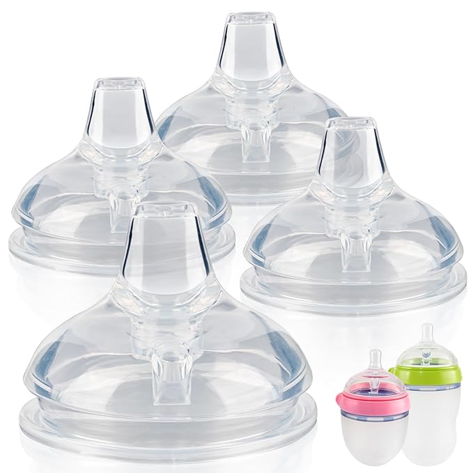 Sippy Spout Nipples for Comotomo Baby Bottles,100% Soft Silicone Sippy Cup Nipples,Variable Flow Conversion Nipple,6+ Months,4 Count