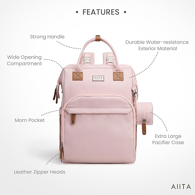 Diaper Bag Backpack, Multifunction Diaper Bag with Changing Pad, Baby Diaper Bags for Boys Girls, Stylish Large Capacity Travel Backpack for Moms Dads, Baby Shower Gifts,Unisex – Pink