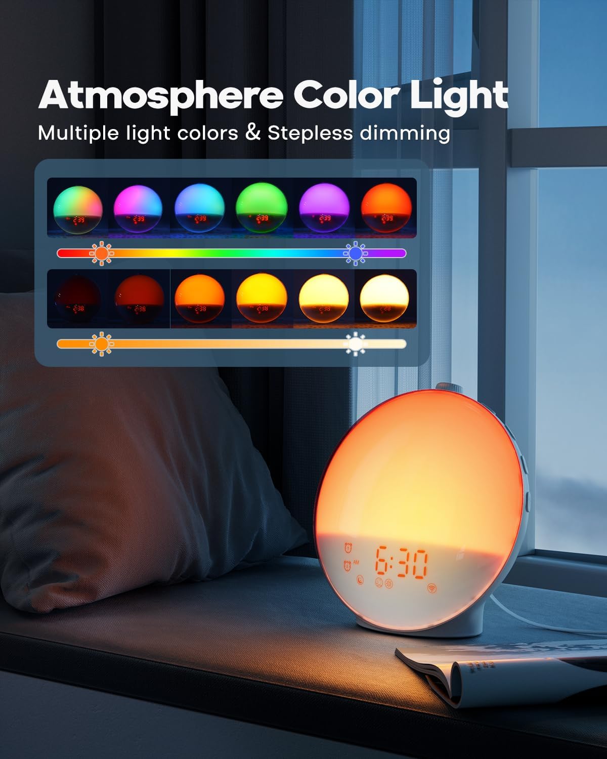 Dekala Sunrise Alarm Clock, Wake Up Light, Smart APP Control, Sundown Sleep Sound Machine, Dual Alarms, FM Radio, Natural Alarm Sounds, Alarm Clock for Heavy Sleepers Kids Adults, Ideal Gift