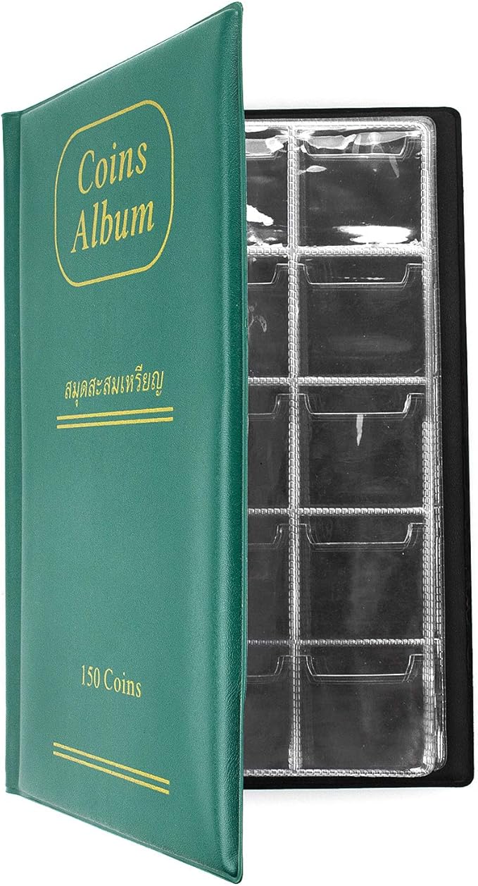 150 Pockets Coin Album, Penny Collecting Book, Souvenir Coins Collection Holder, Ideal for Pressed Pennies Passport, Hobby Coin Collector, Money Specie Display Storage Case (Green)