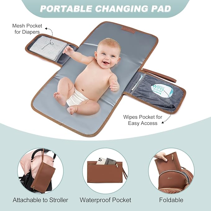 LOVEVOOK Leather Diaper Bag Backpack, Quilted Baby Bag with Changing Pad & Pacifier Holder, Waterproof Travel Diaper Bags for Baby Boys Girls, Stylish and Large Capacity, Brown