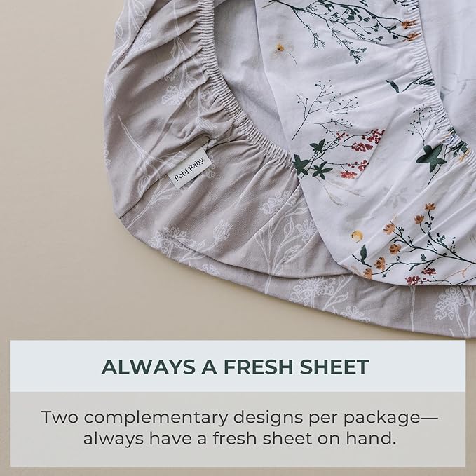Pobibaby - 2 Pack Premium Bassinet Sheets for Standard Bassinets - Ultra-Soft Jersey Knit, Stylish Floral Pattern, Safe and Snug for Baby (Wildflower)