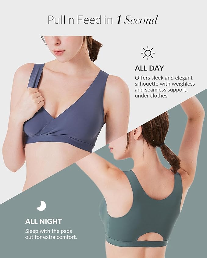 Mamaway Silky Crossover Nursing Maternity Wireless Bra, Smooth, Soft, Cooling, No Buckle, No Show for Sleeping Breastfeeding