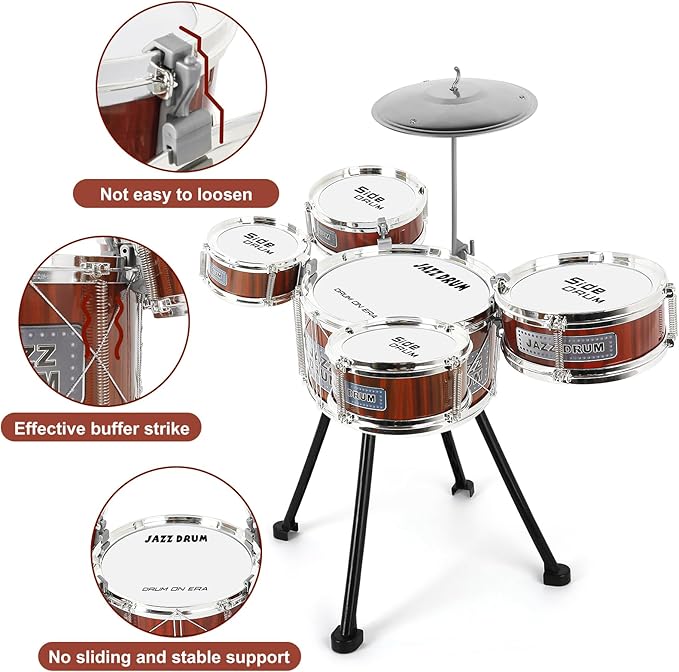 Kids Drum Set, 8 PCS Drum Set for Toddlers 1-3, Kids Jazz Drums Ages 5-7 Musical Instruments Toys for Beginner Boys Girls Gifts -Red